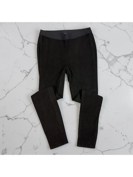 Eileen Fisher Pants - Eileen Fisher Lamb Suede Legging Pants Size XS Black Skinny Pull On Panel Seamed